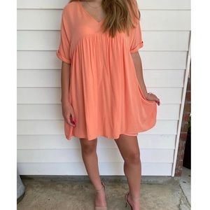 Coral V-neck Dress